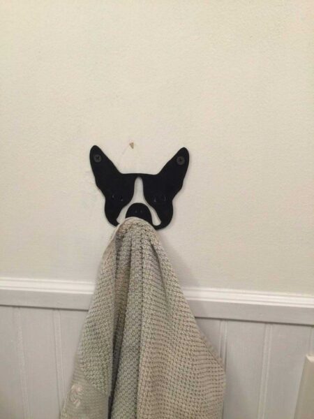 Boston Terrier Köpek Figürlü Havlu Kancası Tutucu Duvar Askısı