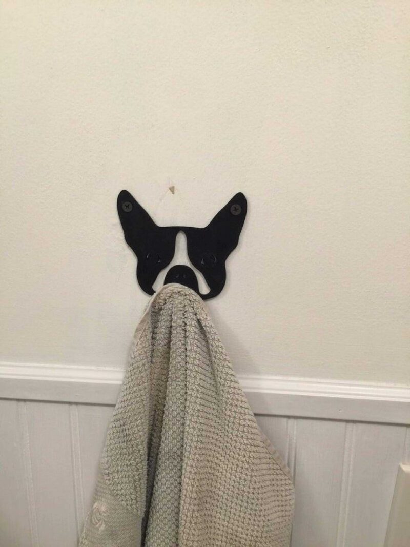 Boston Terrier Köpek Figürlü Havlu Kancası Tutucu Duvar Askısı