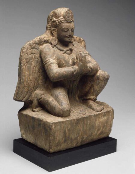 Tanrı Vishnu Nun Mount, Garuda, Adoration Jest (Anjali Mudra), 14. Yüzyılda Elleriyle Diz Çökmüş Plastik Aparat